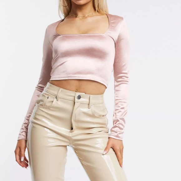 ASOS Tops - ASOS DESIGN square neck satin stretch top in pink